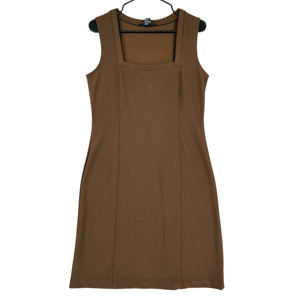 Boston Proper Dress M Brown Square Neck Sleeveless Sheath Career Office Minimal